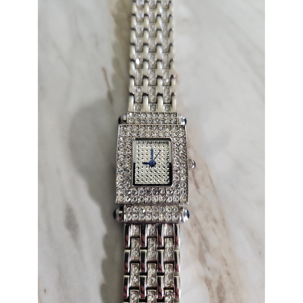 Adrienne Crystal Rhinestones Studded Silver Tone Wrist Watch Womens Need Battery